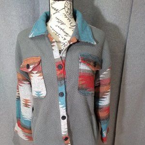 Hazel & olive western fleece jacket grey small southwest shacket